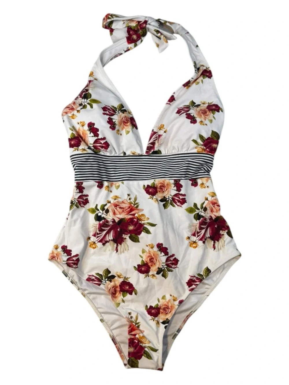 Cupshe One Piece Swimsuit L Floral Halter Cutout Tie Waist NWT